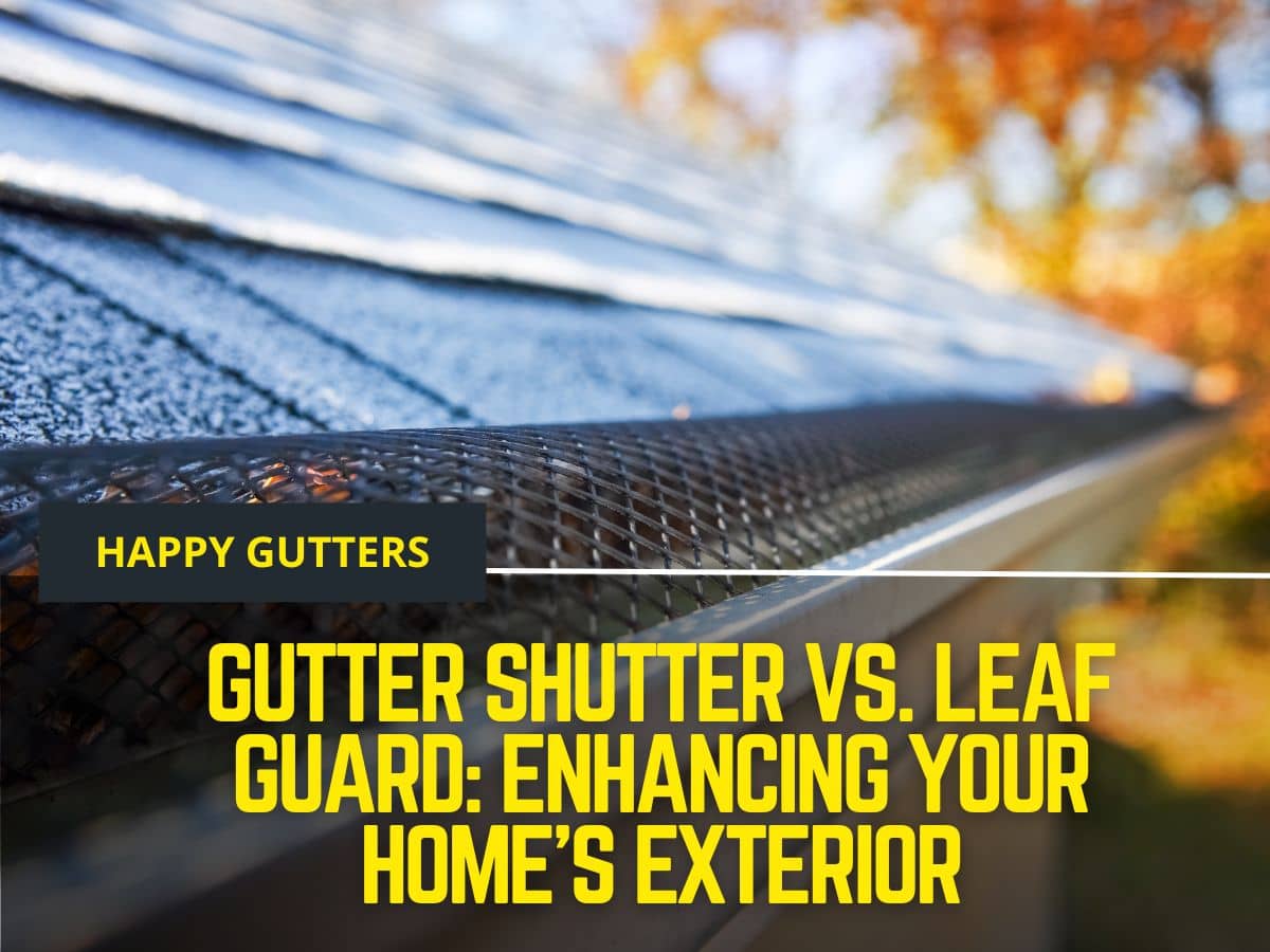 Comparison image showing Gutter Shutter and Leaf Guard systems installed on different houses.